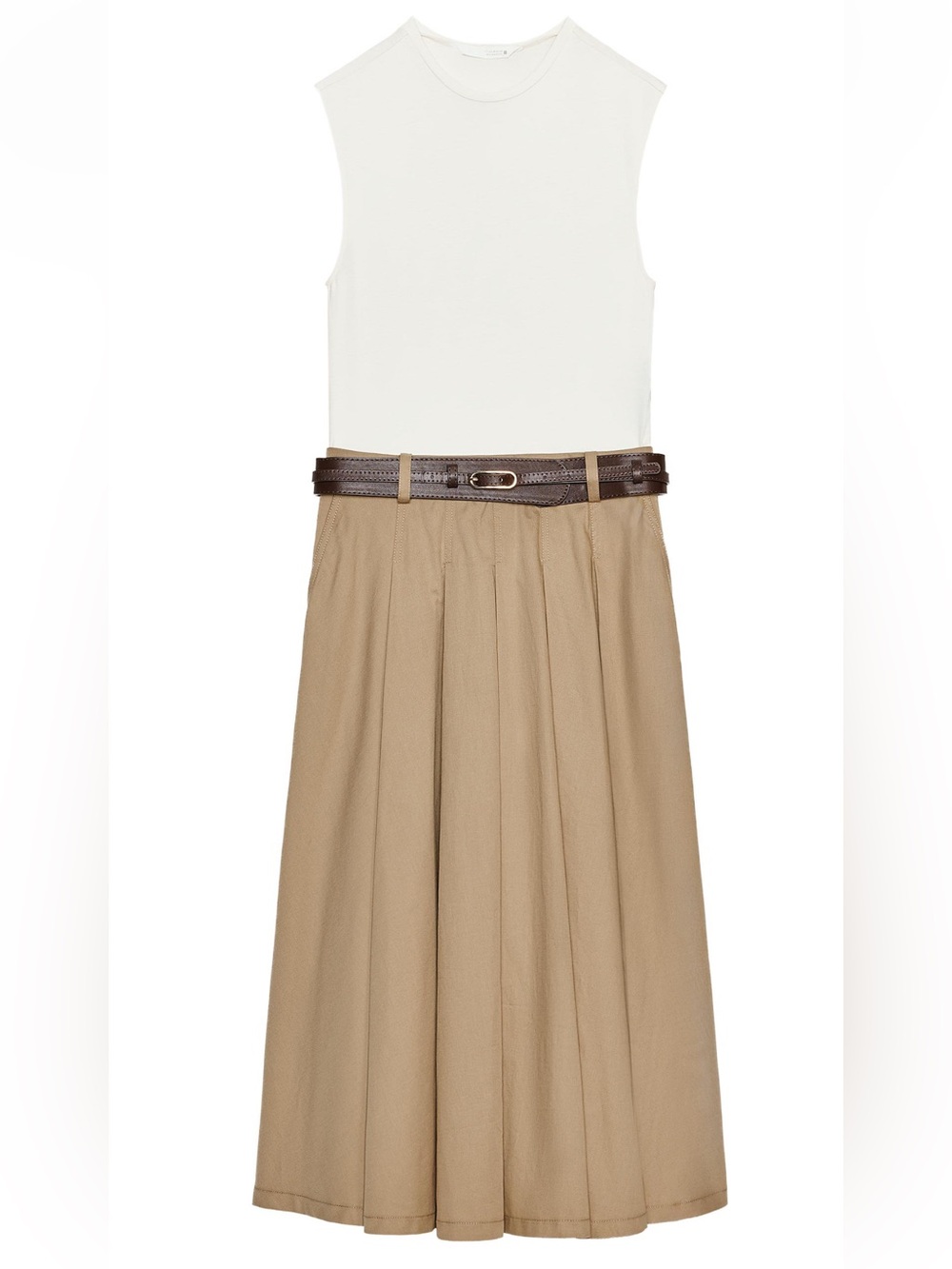 ZARA combination fabric pleated dress with belt